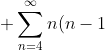 \displaystyle{+\sum_{n=4}^{\infty}n(n-1)c_{n}x^{n-2}-<br />
\sum_{n=2}^{\infty}n(n-1)c_{n}x^{n}<br />
-6\,\sum_{n=2}^{\infty}nc_{n}x^{n}-4\,\sum_{n=2}^{\infty}c_{n}x^{n}=0}.